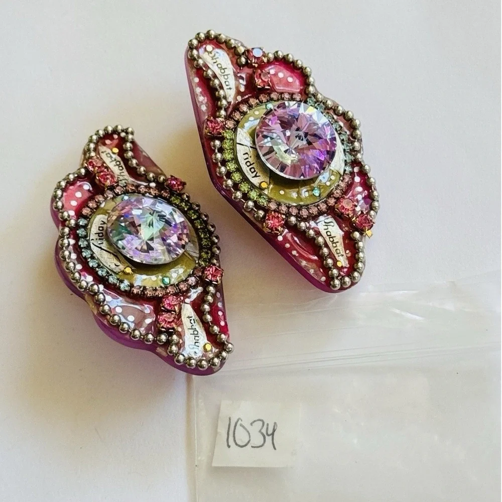 VTG Earrings Austrian Crystal rhinestone Rivoli clip Chunky Sparkly‎ Statement